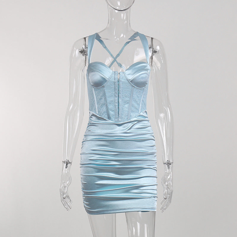 Olivia Ruched Satin Mini Dress