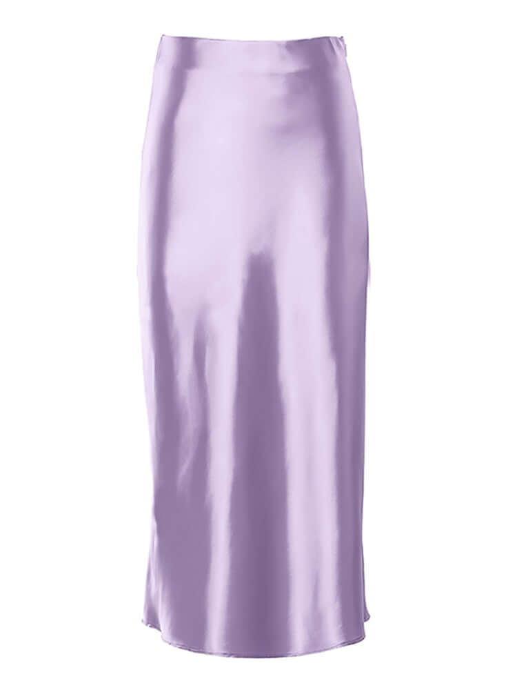 Restve Casual Women High Waisted Long Skirt Purple Satin Office Ladies Elegant Skirts Solid Silk Midi Skirt Spring Summer