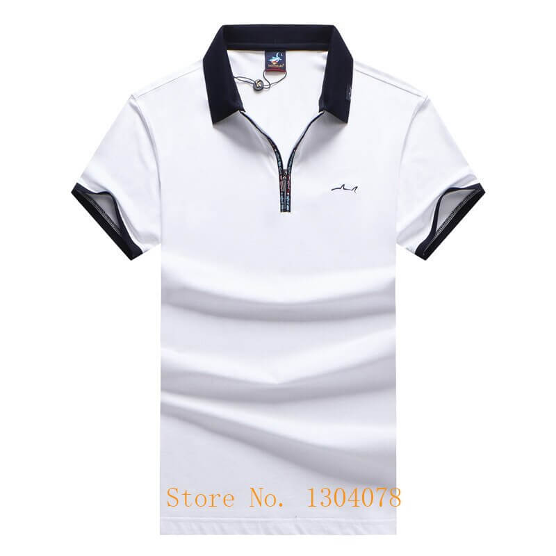 Red Blue White 95% Cotton Polo Shirt Men with Short Sleeve Zipper Design Flag Embroidery Fashion Casual Brand Tace & Shark Polo