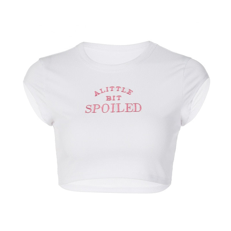 Y2K White 'A Little Bit Spoiled' Short Sleeve Tee