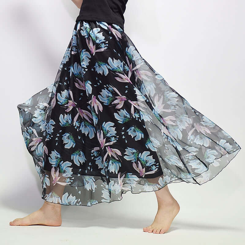 Vintage Bohemian Long Skirts Women Elegant Chiffon Saia Harajuku Beach High Waist Long Skirt Woman Clothes Faldas Tutu Vestidos