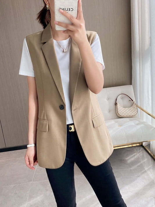 JMPRS Fashion Office Blazer Vest  Women Summer Turn-down Collar Single Button Wasitcoat Female Black Sleeveless Jacket New