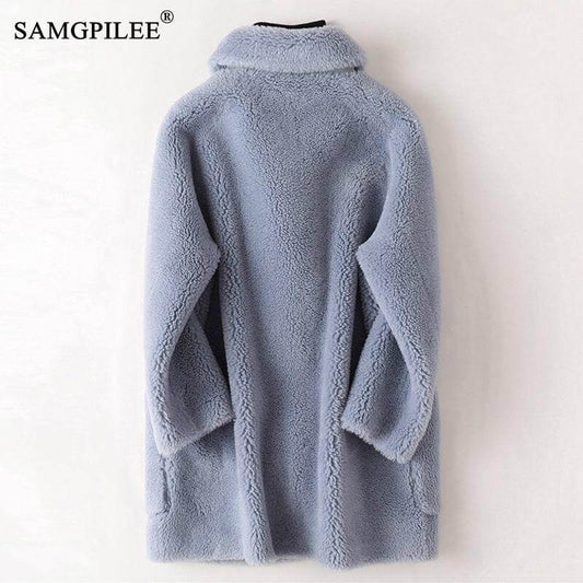 Real Fur Coat High Quality Australian Womens Wool Coats Thick Warm Elegant Loose Large Size Long Outwear Winter Coat For Women