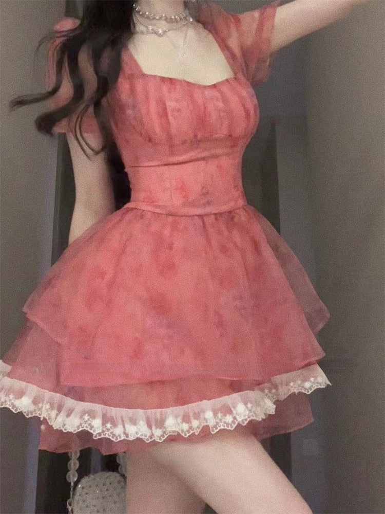 Hot Pink Floral Puff Sleeve Mini Dress