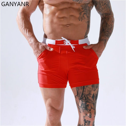 GANYANR Swimming Trunks Swimwear Men Beach Shorts Swim Sunga Bathing Suit Swimsuit Brief Sexy Surfing Wear Boardshorts quick dry