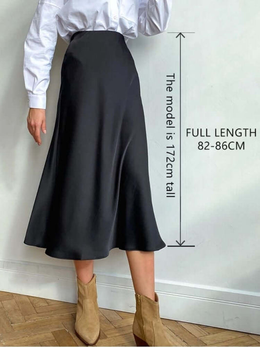 Women High Waisted Skirt  Silk Satin Skirts  A-Line Elegant Skirts Summer Pink Midi Skirt New Korean Style  pencil skirt