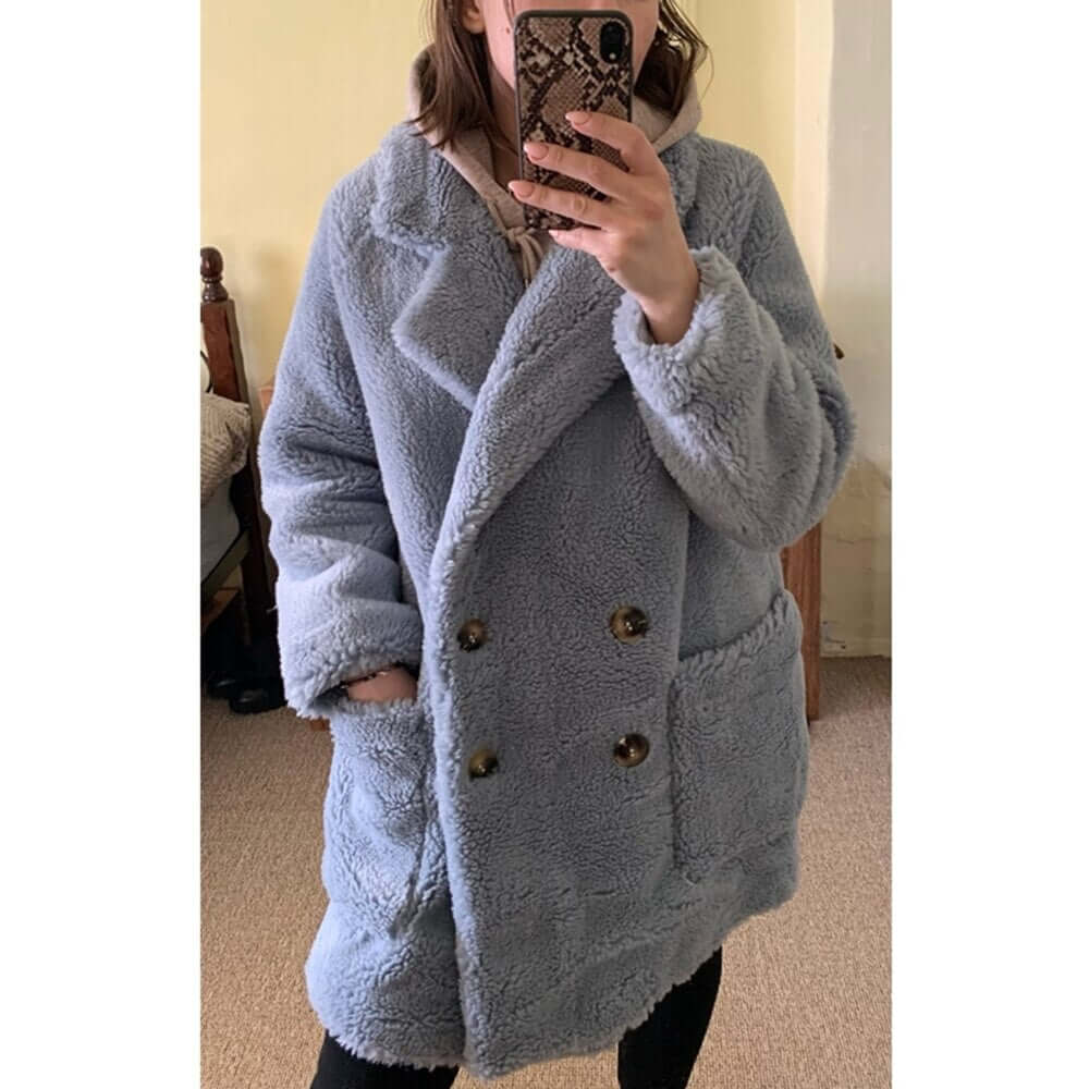 Real Fur Coat High Quality Australian Womens Wool Coats Thick Warm Elegant Loose Large Size Long Outwear Winter Coat For Women