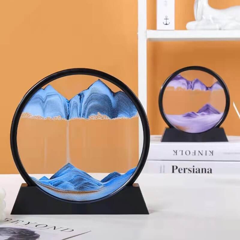 3D Moving Sand Art Picture Round Glass Deep Sea Sandscape In Motion Display Flowing Sand Frame Sand Painting