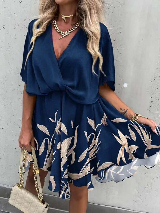 Summer Floral Print Mini Dress Women Fashion Boho Casual Short Sleeve A Line Elegant Dresses Robe