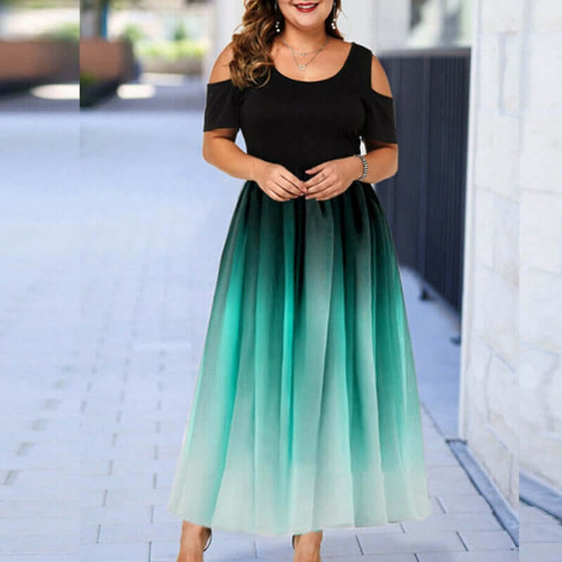 Plus Size Women Dresses Evening Party Slim Sexy Dress Gradient Off-shoulder Ruffles Vestidos Summer Brand New Casual Dress