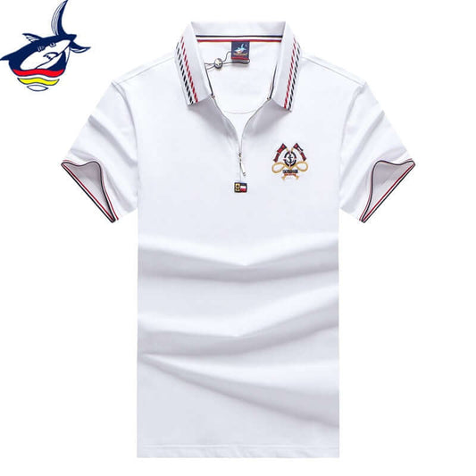 Red Blue White 95% Cotton Polo Shirt Men with Short Sleeve Zipper Design Flag Embroidery Fashion Casual Brand Tace & Shark Polo