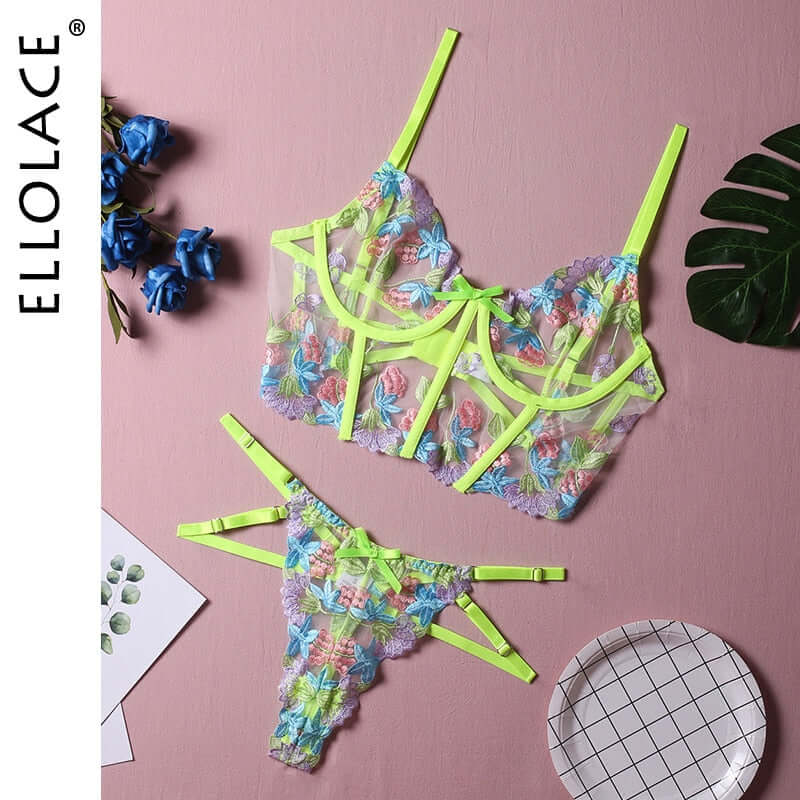Luxury Lingerie-Sexy Floral Embroidery Set 2 Pc. Underwire Bra/Thong