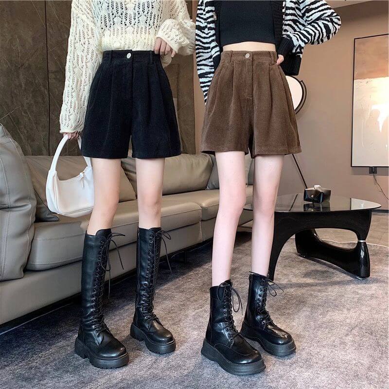 Solid Corduroy Wide Leg Shorts