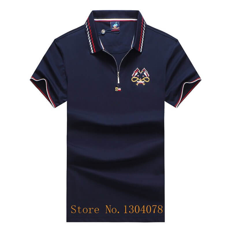 Red Blue White 95% Cotton Polo Shirt Men with Short Sleeve Zipper Design Flag Embroidery Fashion Casual Brand Tace & Shark Polo