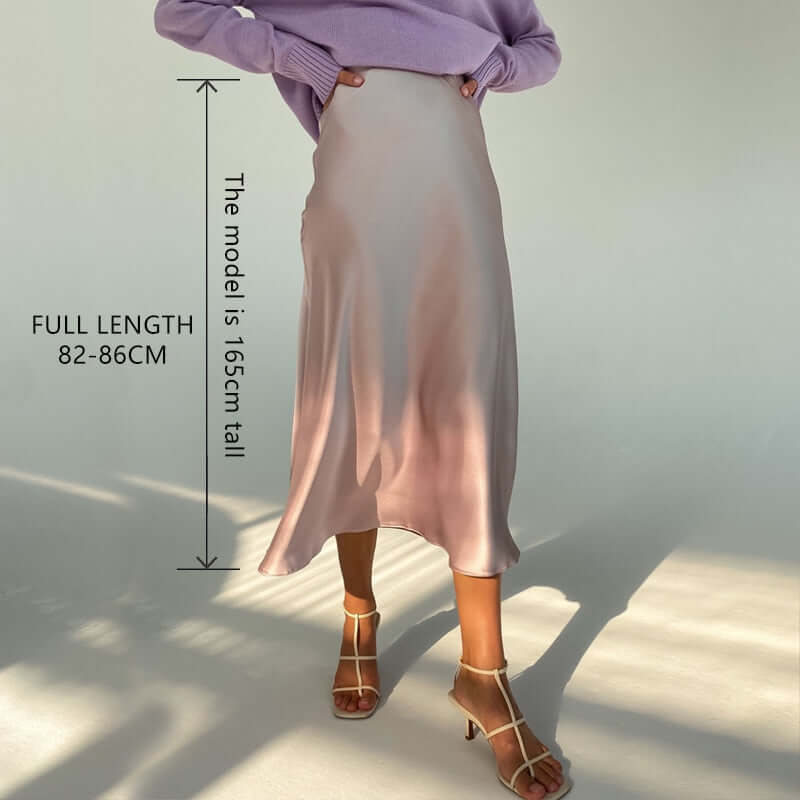 Women High Waisted Skirt  Silk Satin Skirts  A-Line Elegant Skirts Summer Pink Midi Skirt New Korean Style  pencil skirt