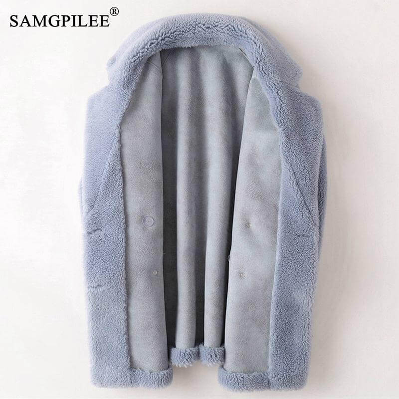 Real Fur Coat High Quality Australian Womens Wool Coats Thick Warm Elegant Loose Large Size Long Outwear Winter Coat For Women