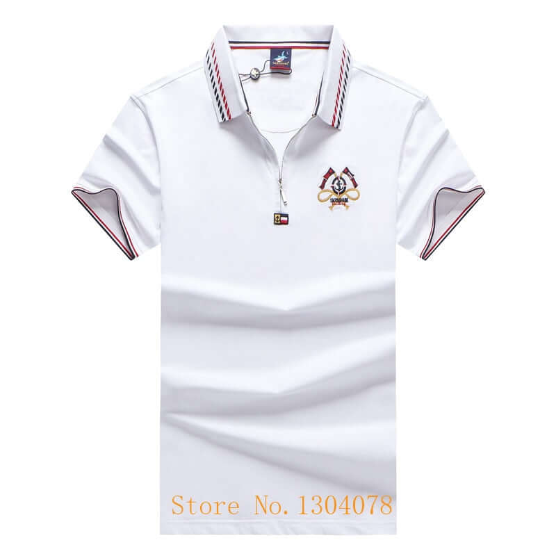 Red Blue White 95% Cotton Polo Shirt Men with Short Sleeve Zipper Design Flag Embroidery Fashion Casual Brand Tace & Shark Polo