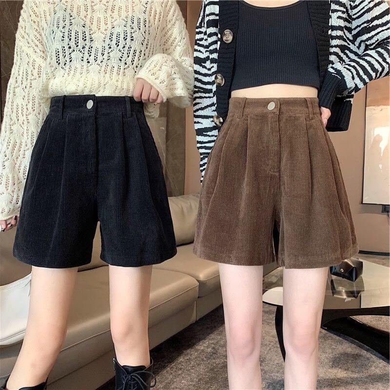 Solid Corduroy Wide Leg Shorts