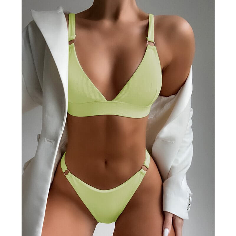 2023 New Sexy Ribbed Ring Bikinis Swimsuit Women Push Up Swimwear Solid Bikini Set Summer Beach Brazil Biquini Swim Bathing Suit