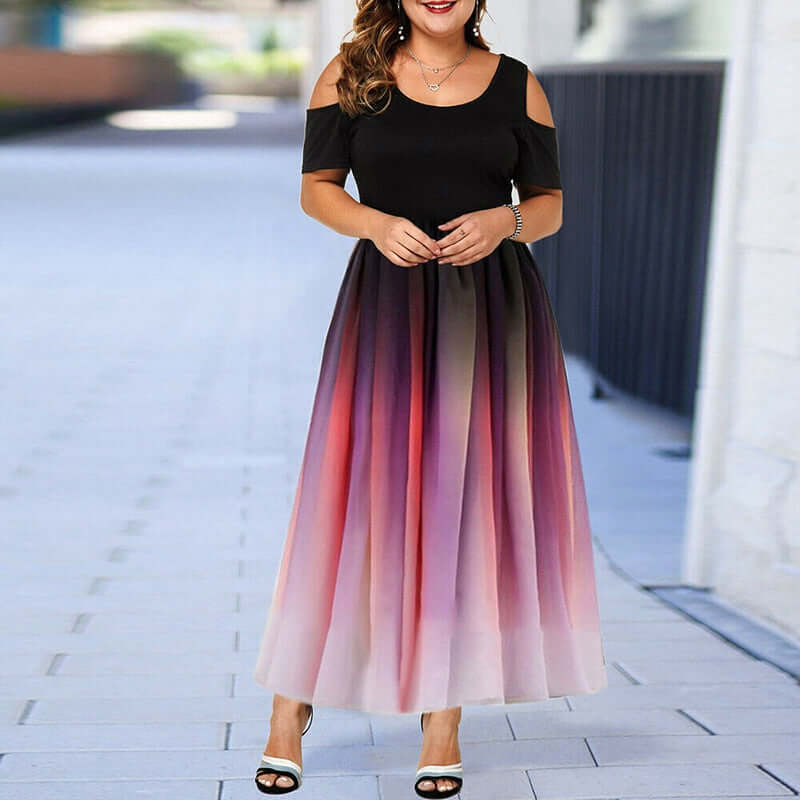 Plus Size Women Dresses Evening Party Slim Sexy Dress Gradient Off-shoulder Ruffles Vestidos Summer Brand New Casual Dress