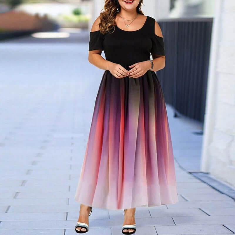 Plus Size Women Dresses Evening Party Slim Sexy Dress Gradient Off-shoulder Ruffles Vestidos Summer Brand New Casual Dress