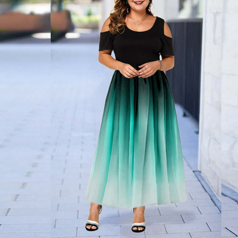 Plus Size Women Dresses Evening Party Slim Sexy Dress Gradient Off-shoulder Ruffles Vestidos Summer Brand New Casual Dress