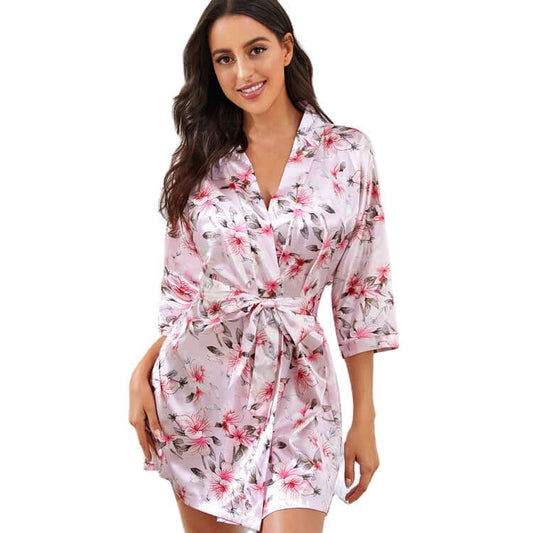 Satin Robe | Giftable Sexy Lingerie-Beautiful Floral Kimono