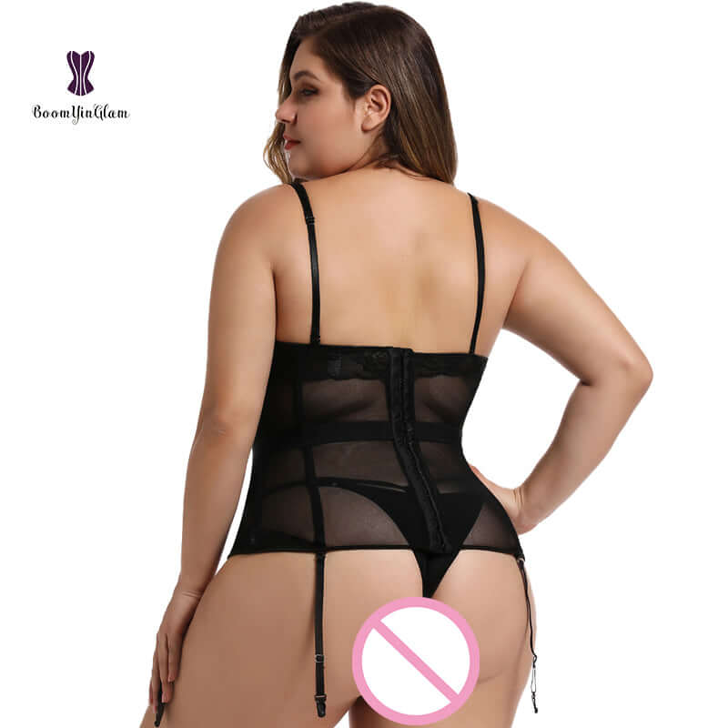 Sexy Lingeries Underwear Lace Transparent Adjustable Shoulder Strap Plastic Boned Women Lingerie