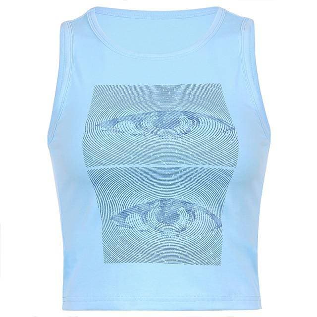 Y2K Summer Artsy Eyes Print Tank