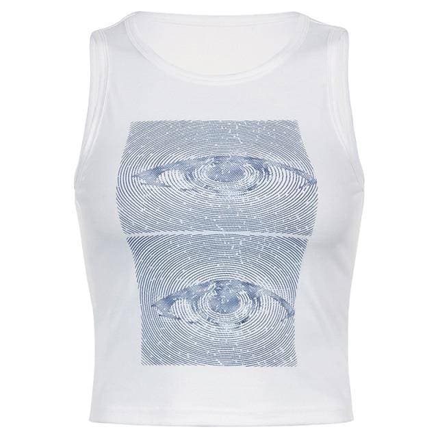 Y2K Summer Artsy Eyes Print Tank