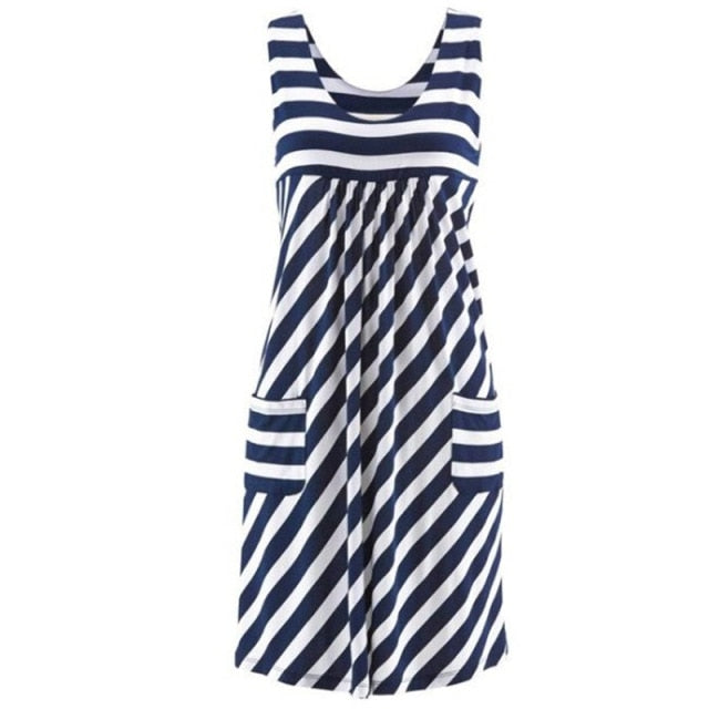 Fashion striped dress large size summer dress  loose simple sleeveless dress women&#39;s clothing