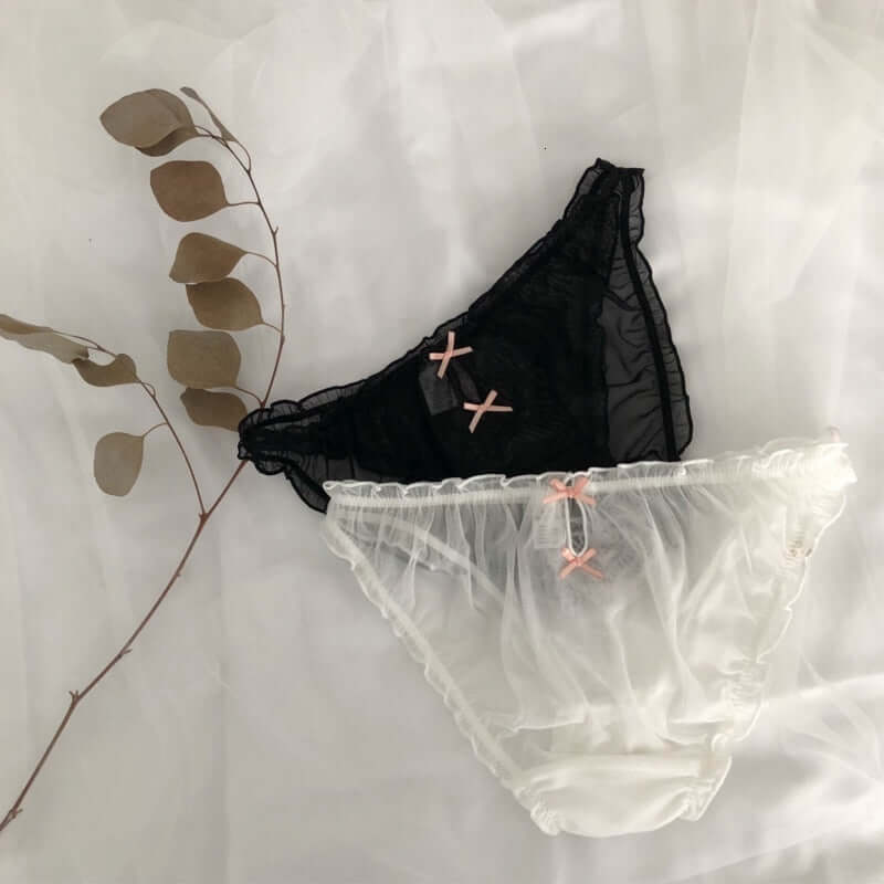 Embroidered Panties- Thin Sexy Sheer Heart Ruffles