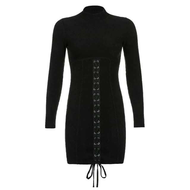 Goth Black Lace-Up Corset Bodycon Dress