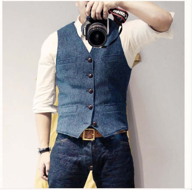 Men's Suit Vest | Single Breasted Wool Blend - Denim or Grey