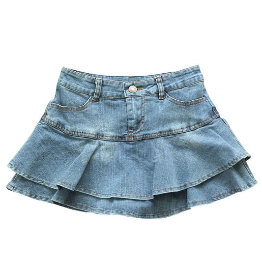 LANFUBEISI Ruffle Pleated Skirts Womens 2022 Summer Low Waist A Line Y2K Denim Skirt Sexy Mini Short Skirts Women Sex Jeans Woman Skirts