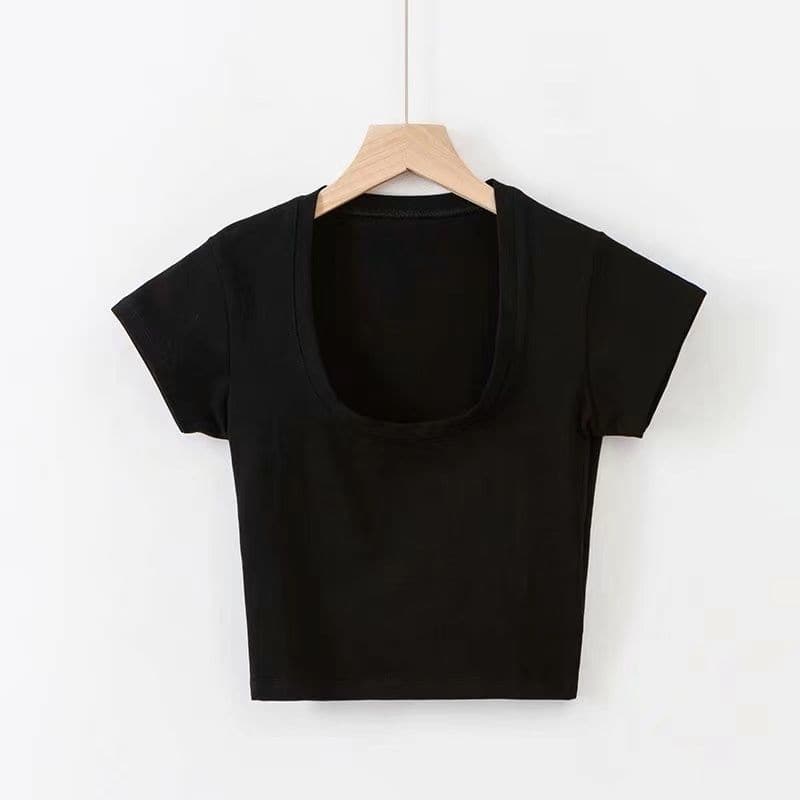 Basic Solid Square Neck Short Sleeve Top