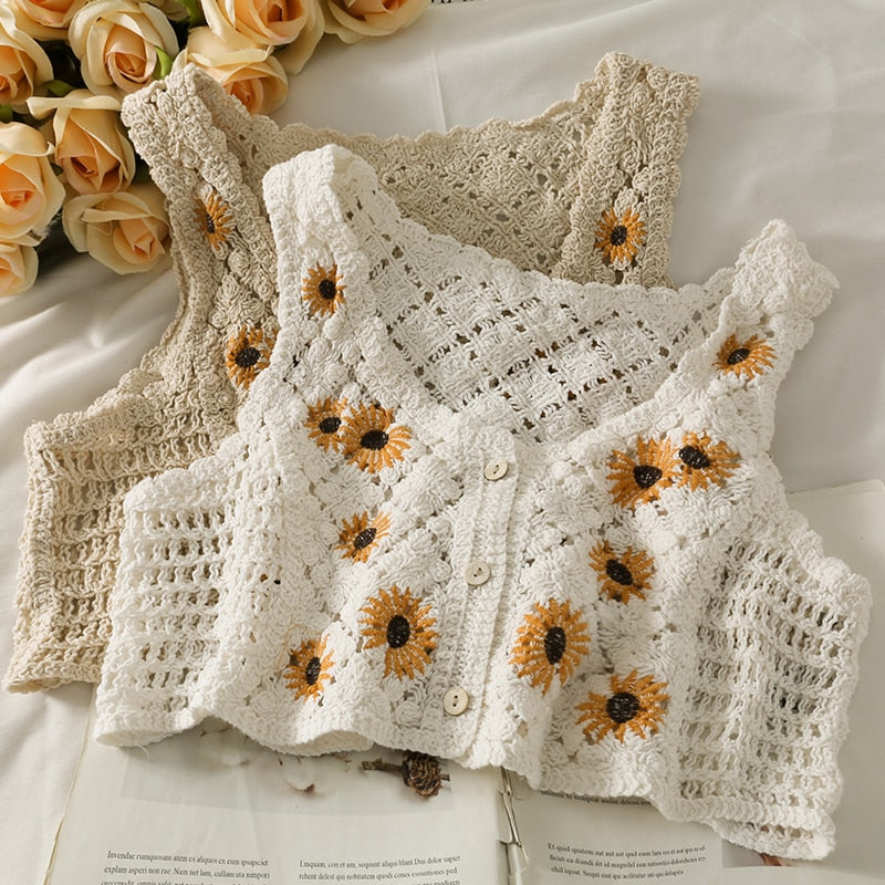 Spring Sunflower Knitted Tank Top