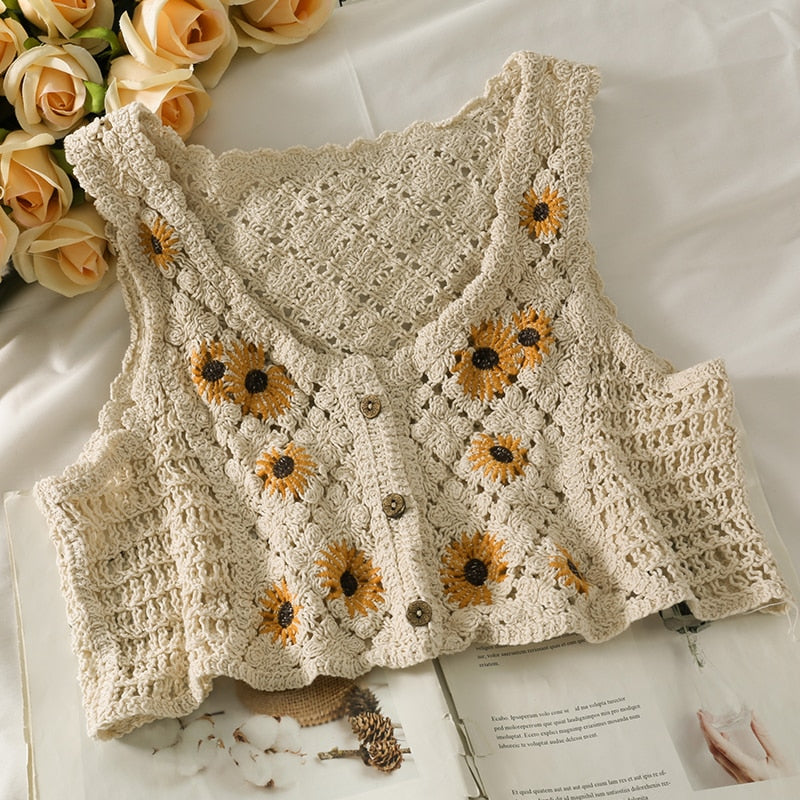 Spring Sunflower Knitted Tank Top