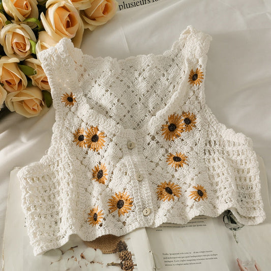 Spring Sunflower Knitted Tank Top