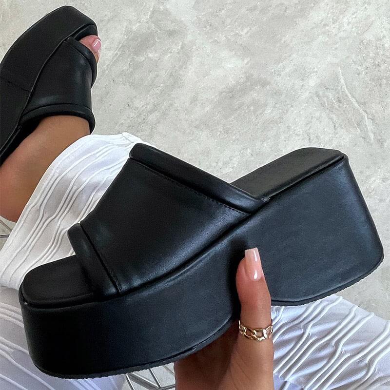 Women's Fashion Basics - Pleather Platform Sandals