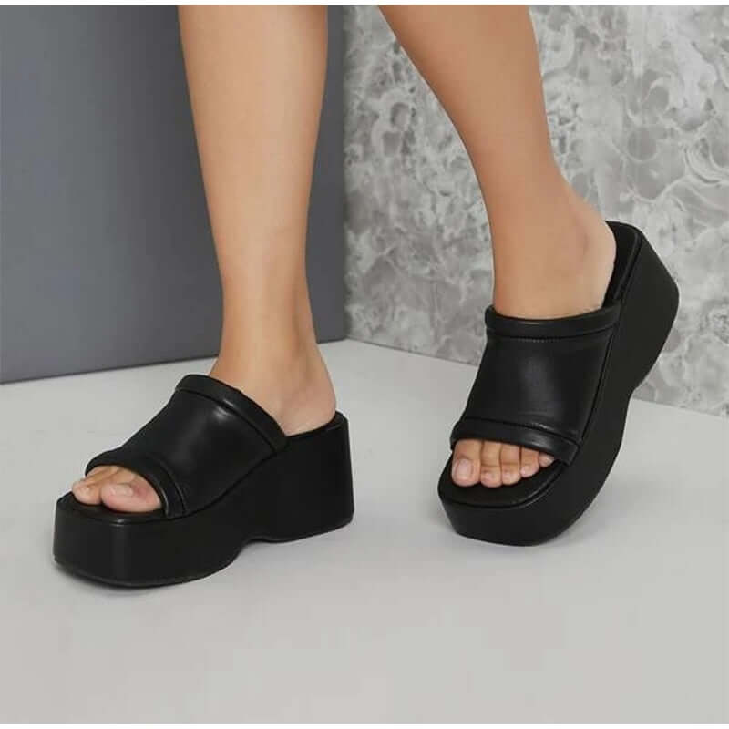 Women's Fashion Basics - Pleather Platform Sandals