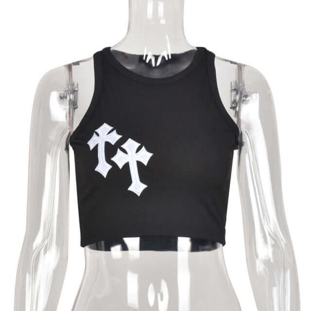 Goth Fashion Cross Printed Tank Top