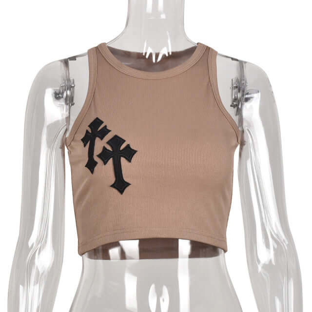 Goth Fashion Cross Printed Tank Top