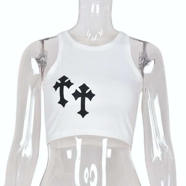 Goth Fashion Cross Printed Tank Top